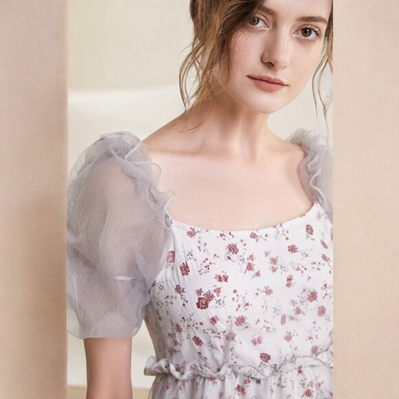 NWT J.ING Floral Print Bubble Sleeve Mini Dress - Picture 6 of 6